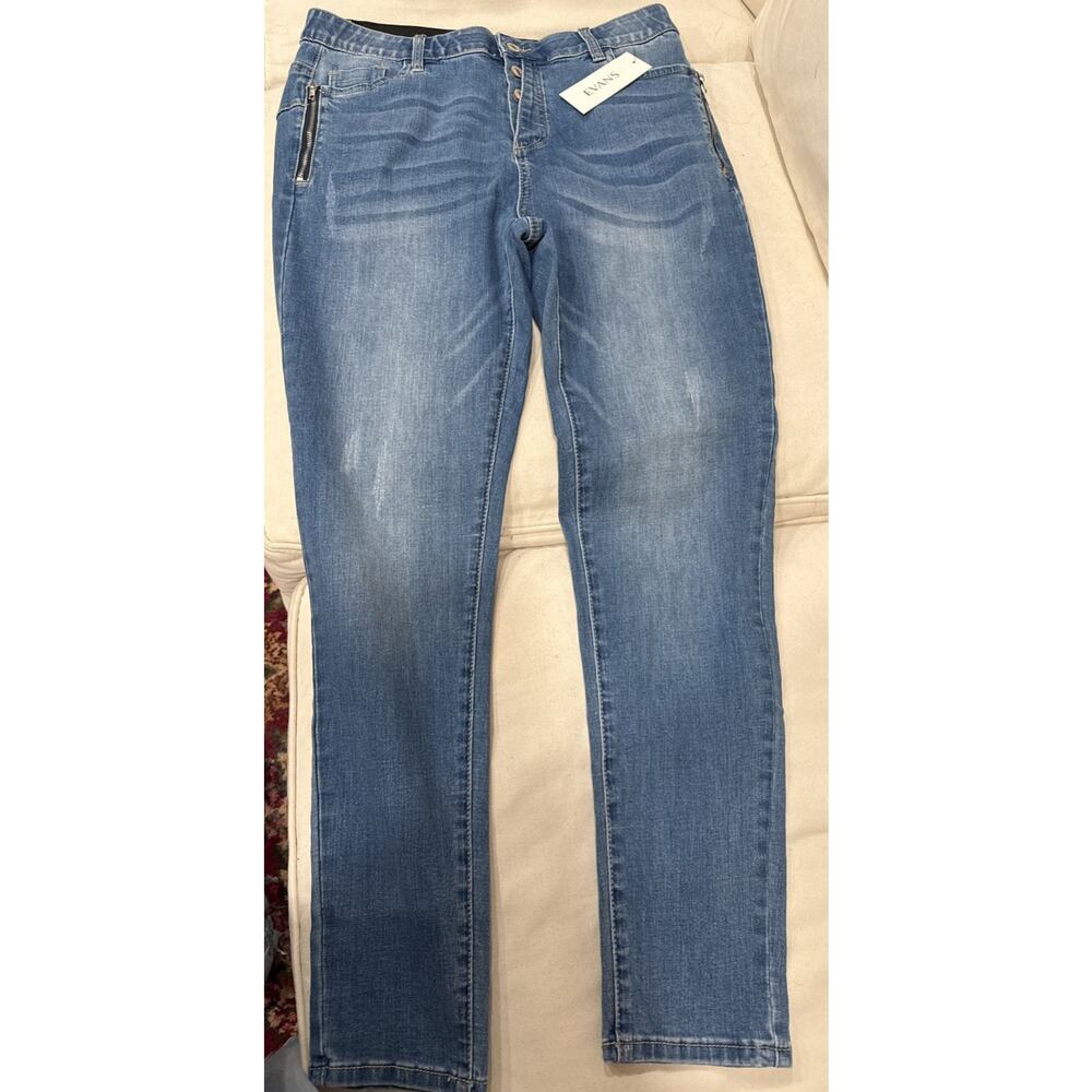 Women’s Evans Denim Skinny Jeans Size 14 High Waist Distressed, Button Fly, NWT